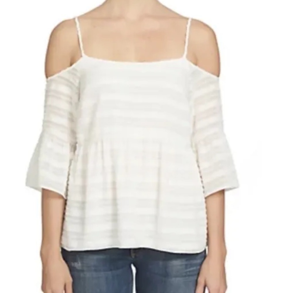 1. State White Cold‎ Shoulder Ruffled Cloud Bell Sleeve Blouse